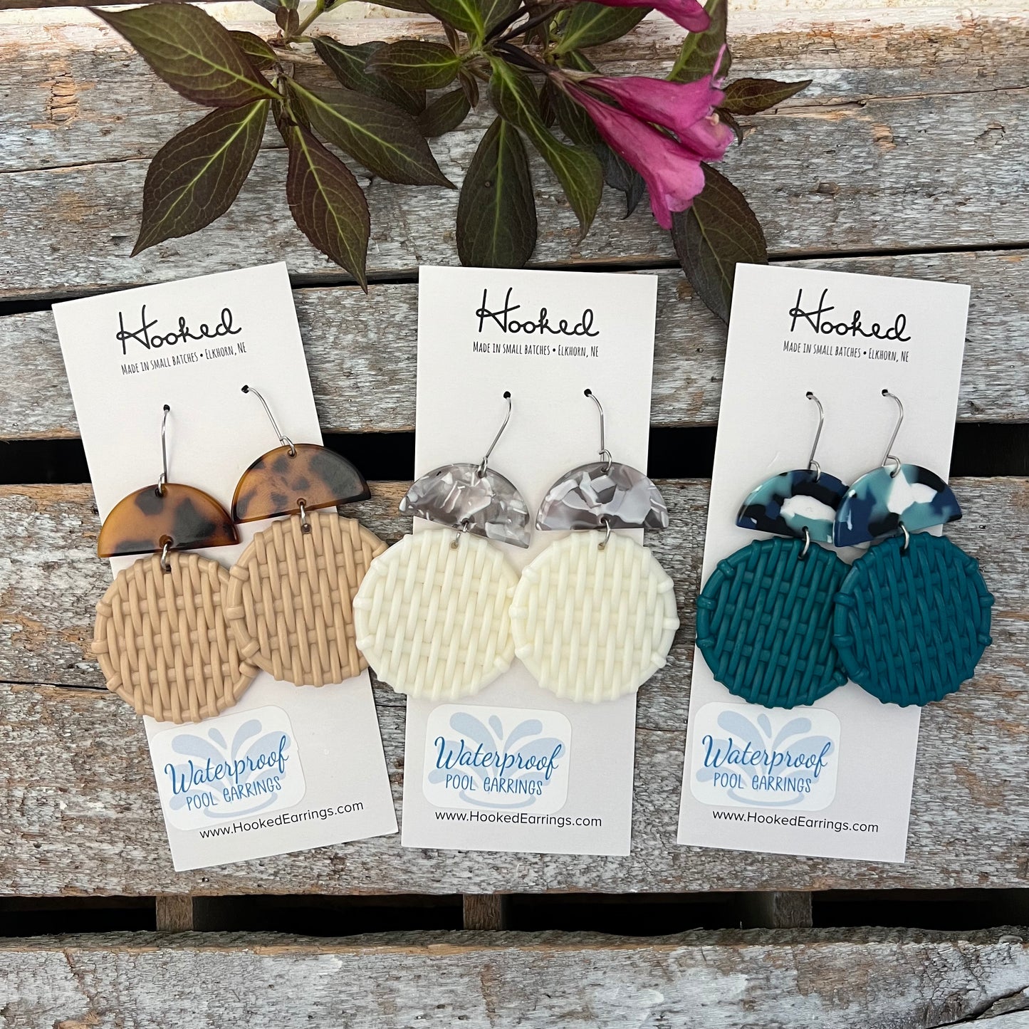Round Rattan Earring Stacks- Waterproof, Pool Ready