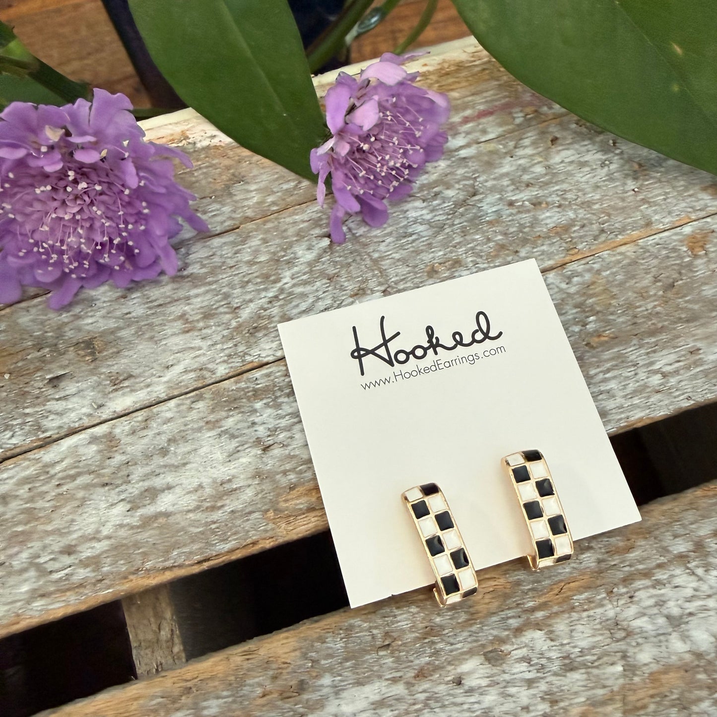 Checkerboard Huggie Hoop Earrings