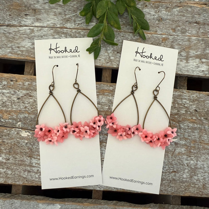 Cherry Blossom Hoop Earrings • Pink Teardrops