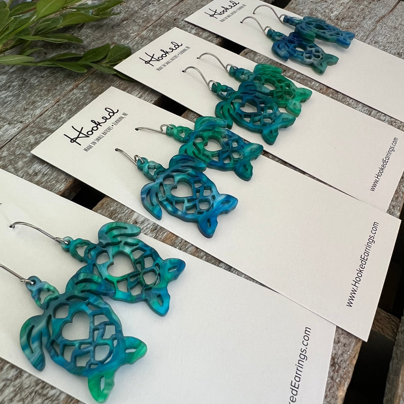 Sea Turtle Cutout Pool Earrings - Waterproof