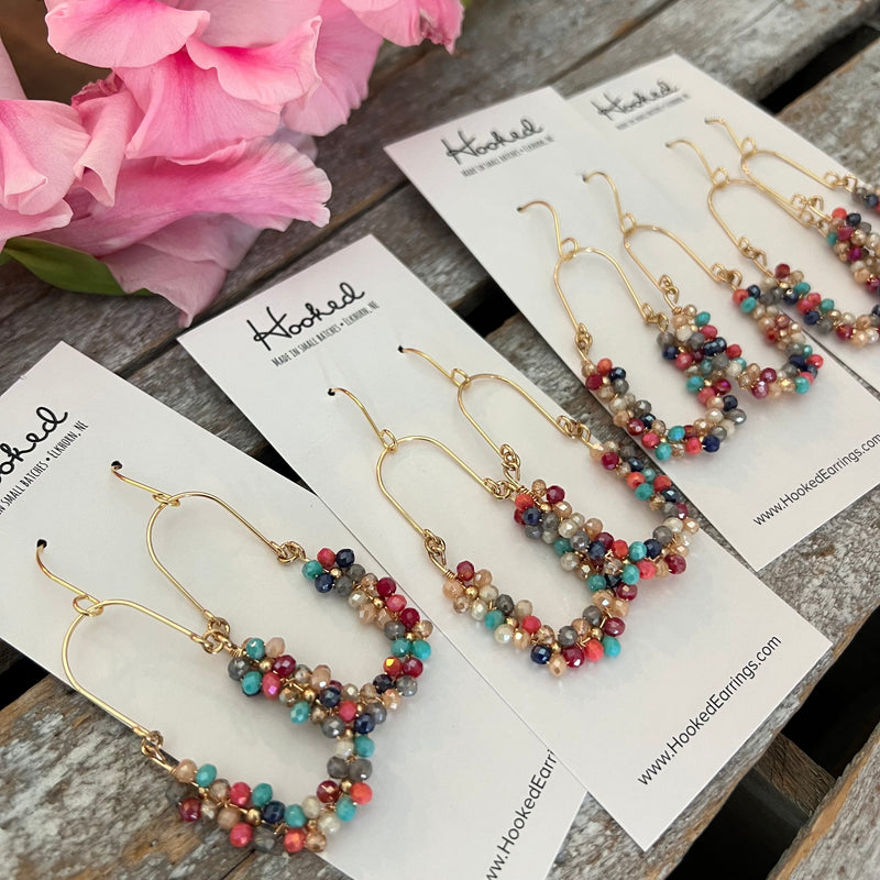 Beaded Boho Oval Hoop Earrings - Sunset