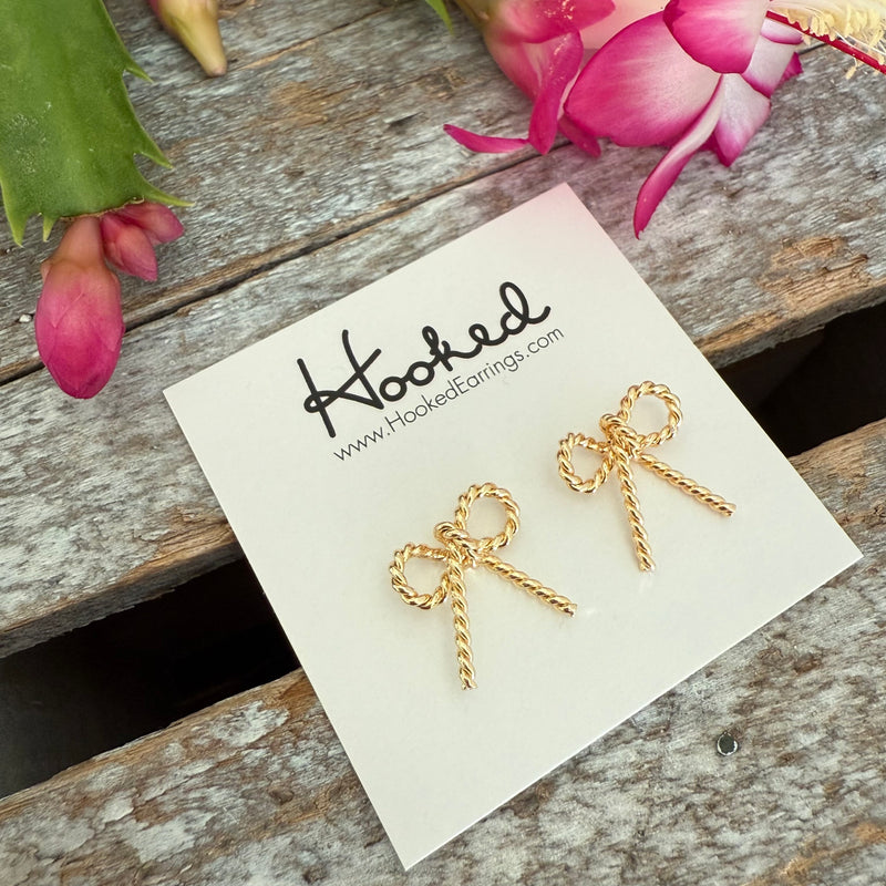 Twisted Gold Bow Stud Earrings