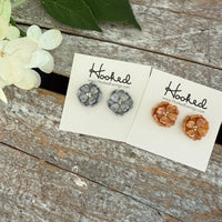 Fancy Flower Stud Earrings in Silver or Bronze