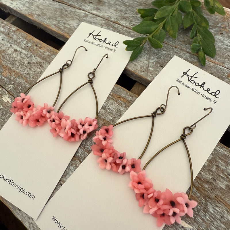 Cherry Blossom Hoop Earrings • Pink Teardrops