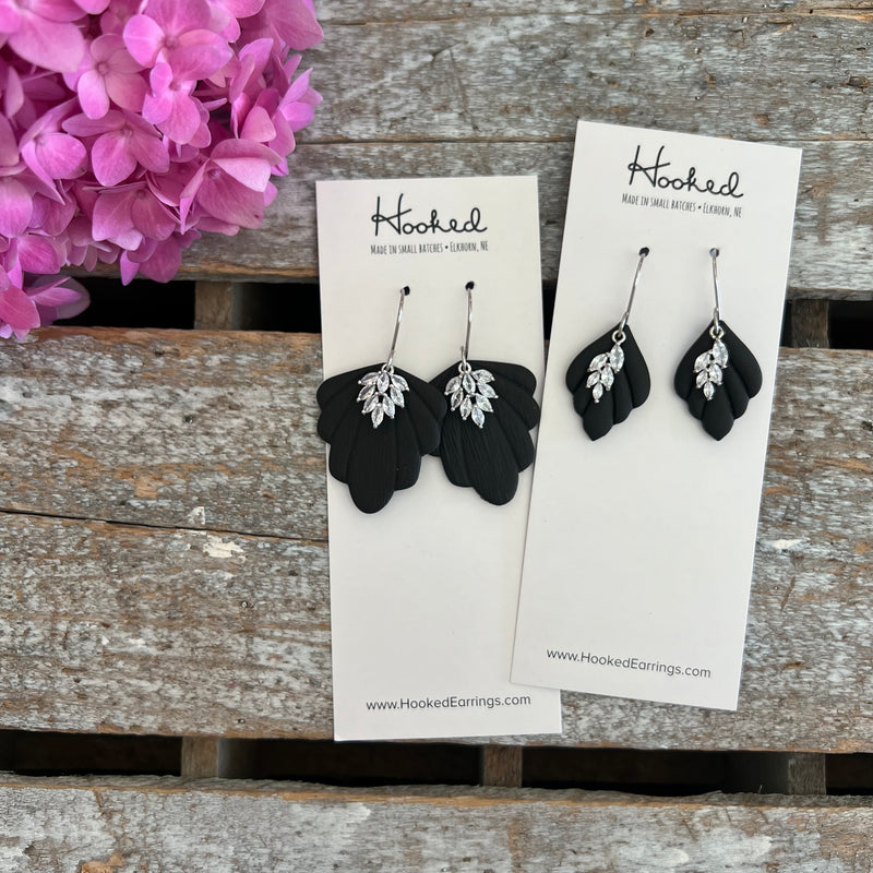 Silver Pave Rhinestone Earrings in Ebony - Small