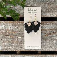 Gold Pave Rhinestone Earrings in Ebony - Medium