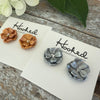 Fancy Flower Stud Earrings in Silver or Bronze