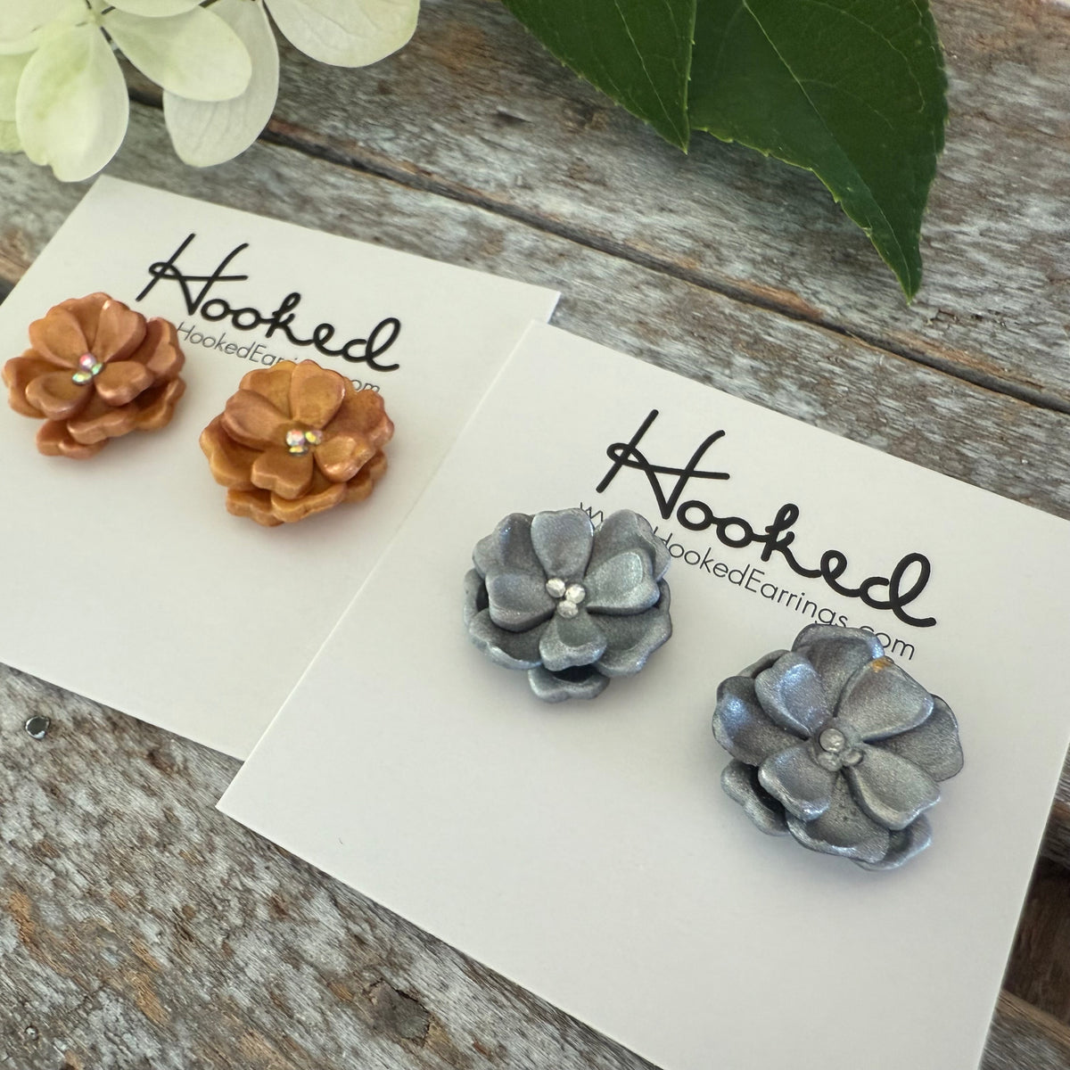 Fancy Flower Stud Earrings in Silver or Bronze