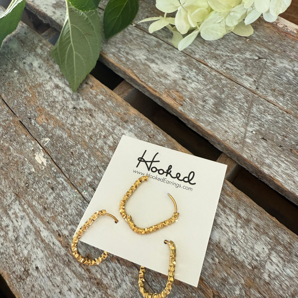 Hammered Huggie Hoop Earrings - Size Large - Gold