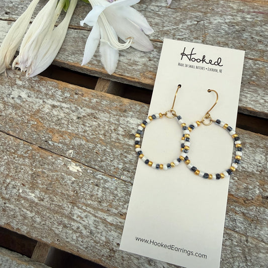 Southie Beaded Hoop Earrings - Navy, Gold, and White