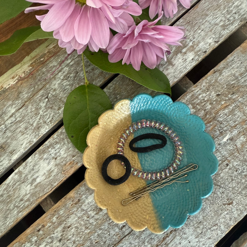 Scalloped Ring Dish - Gold & Turquoise
