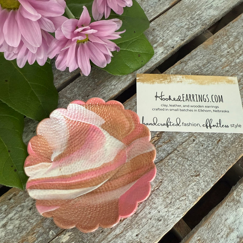 Scalloped Ring Dish - Pink and Rose Gold Swirl