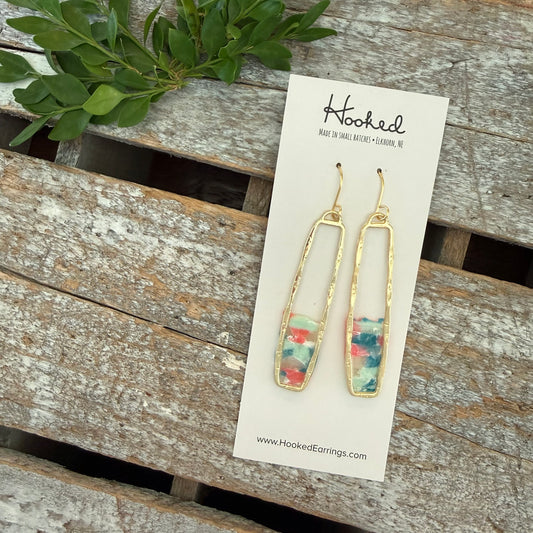 Turquoise and Coral Mosaic Earrings