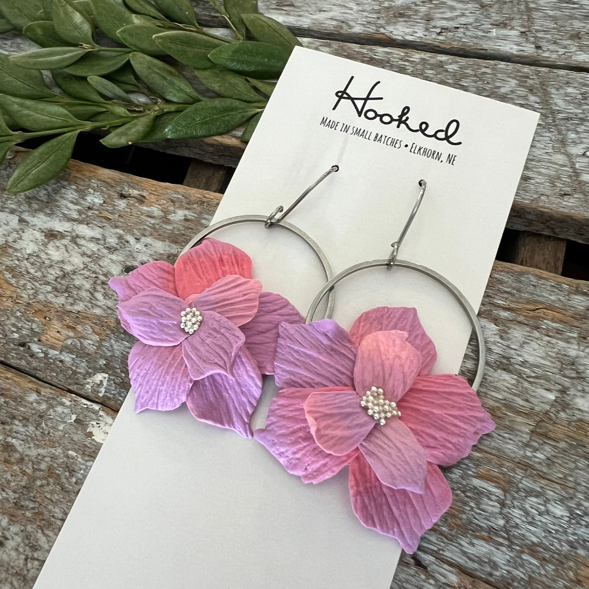 Floral Hoop Earrings in Hydrangea