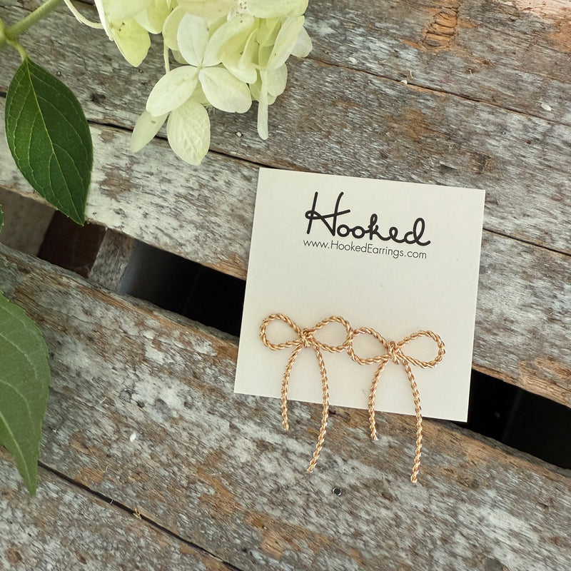 Long Tail Bow Stud Earrings - Gold