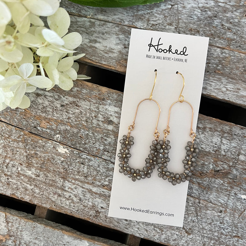 Beaded Boho Oval Hoop Earrings - Dove Gray
