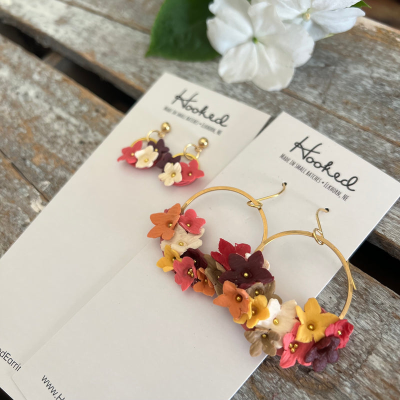 Fall Floral Bouquet Hoop Earrings - Mini