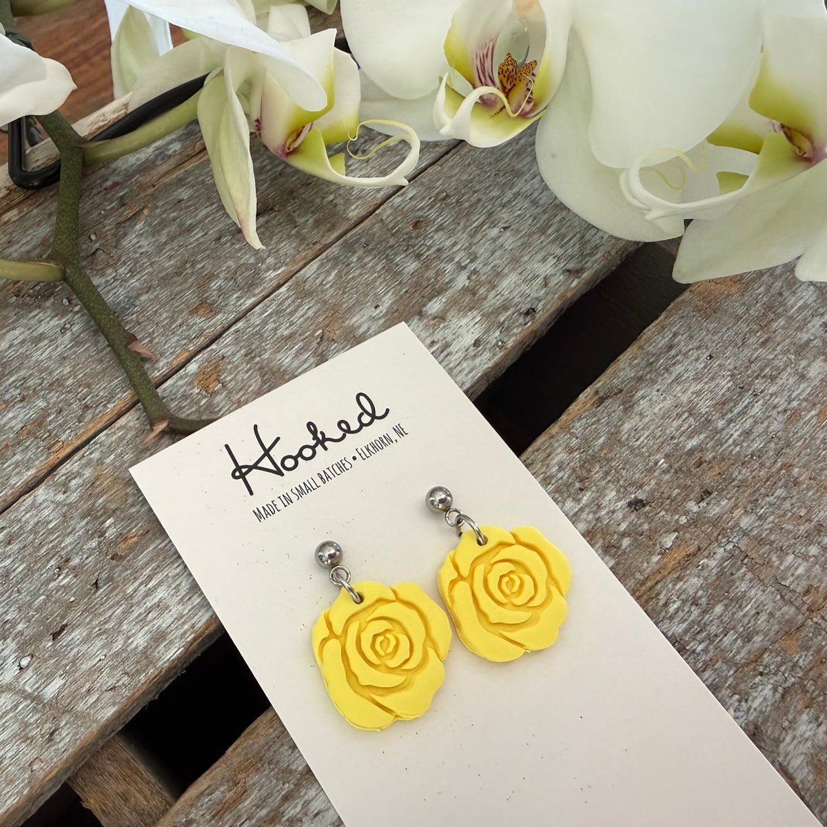 Yellow Rose Dangle Earrings