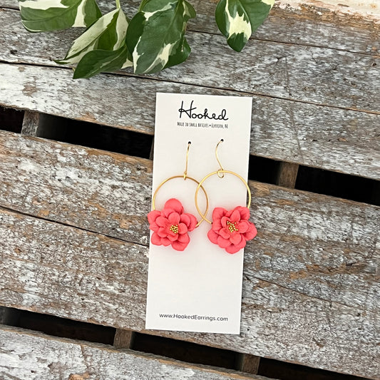 Floral Hoop Earrings in Coral Shimmer