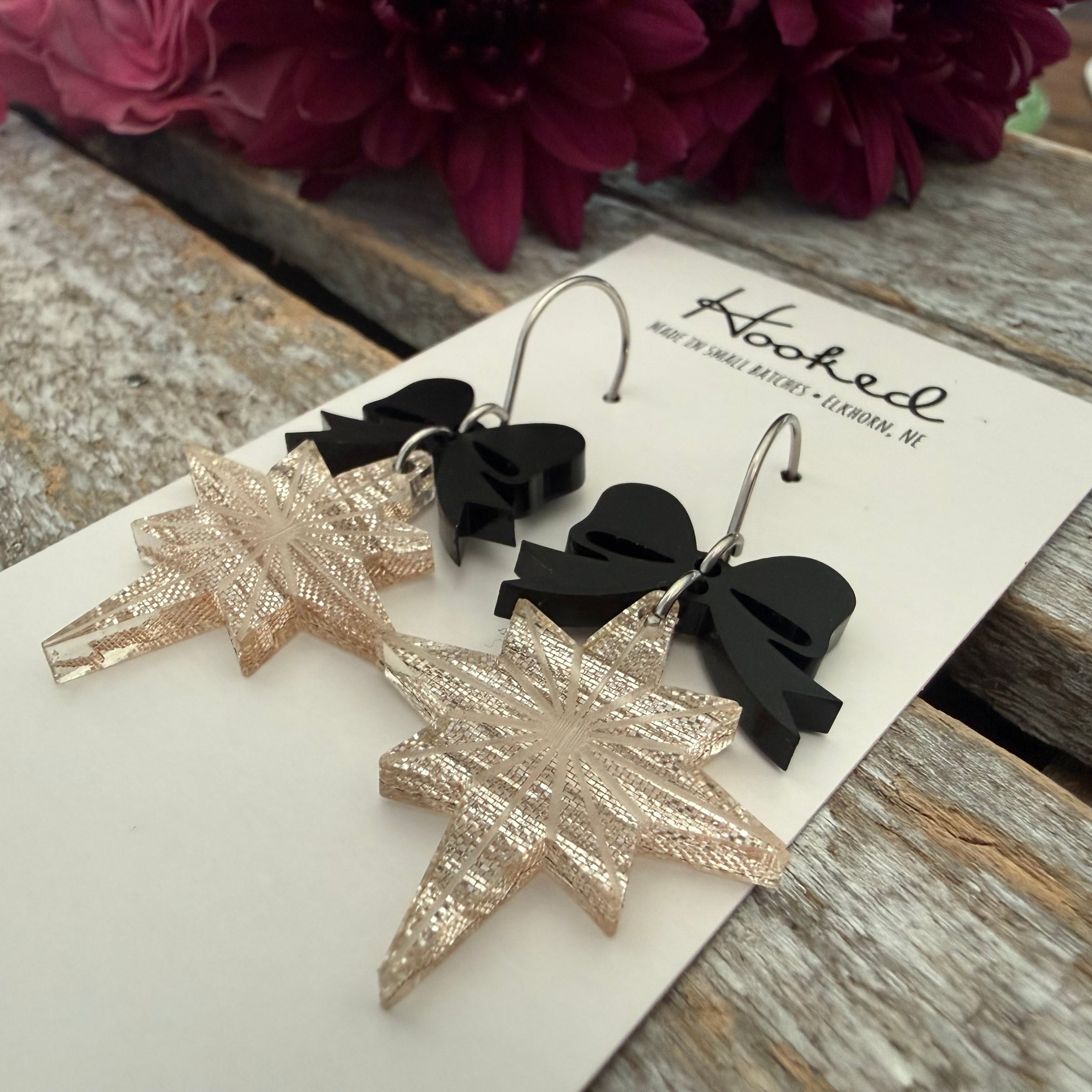Rose Gold Shining Star Earrings - Medium