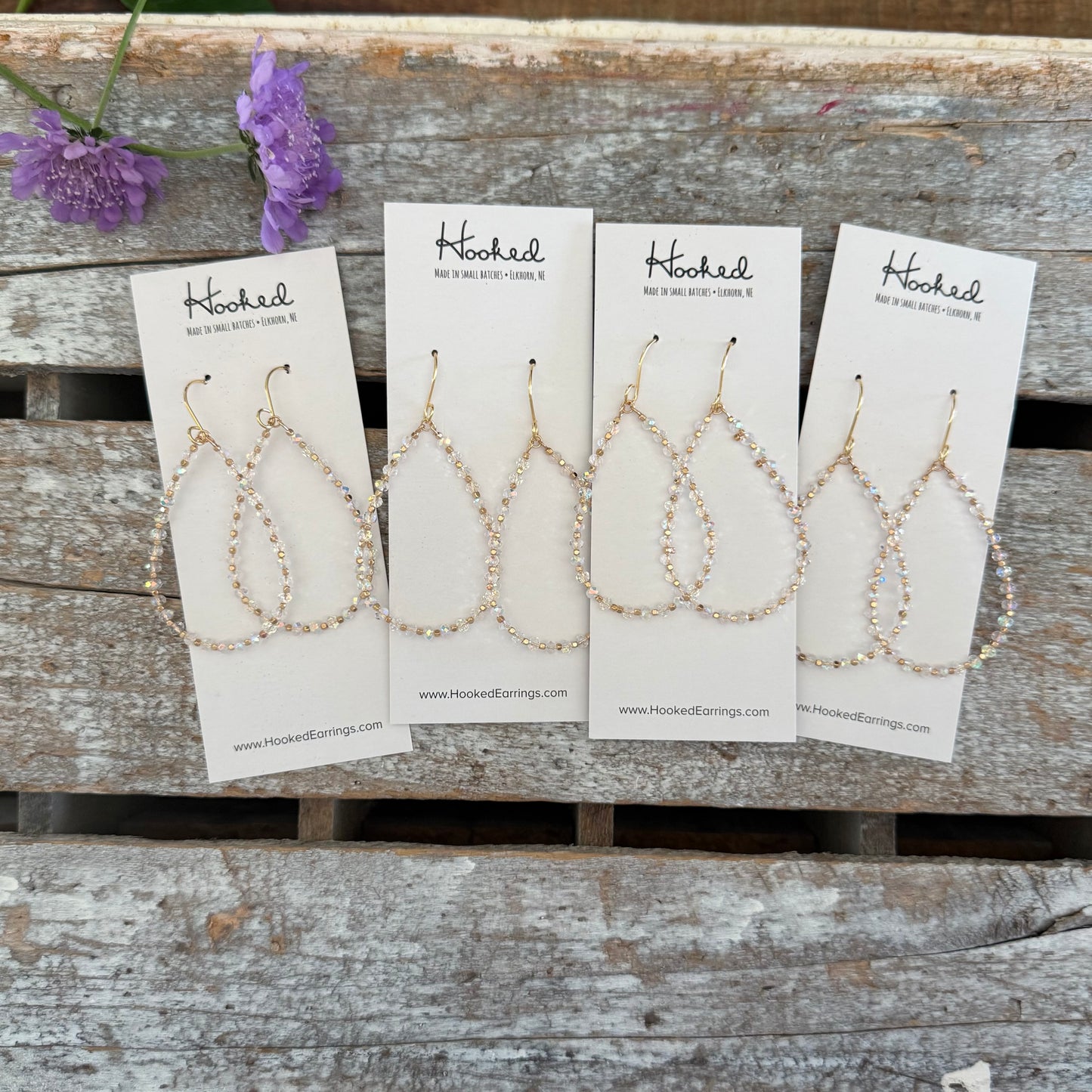 Beaded Teardrop Earrings - Crystal Rainbow - Medium