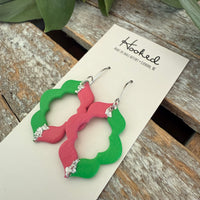 Pink and Green Quatrefoil Cutout Earrings