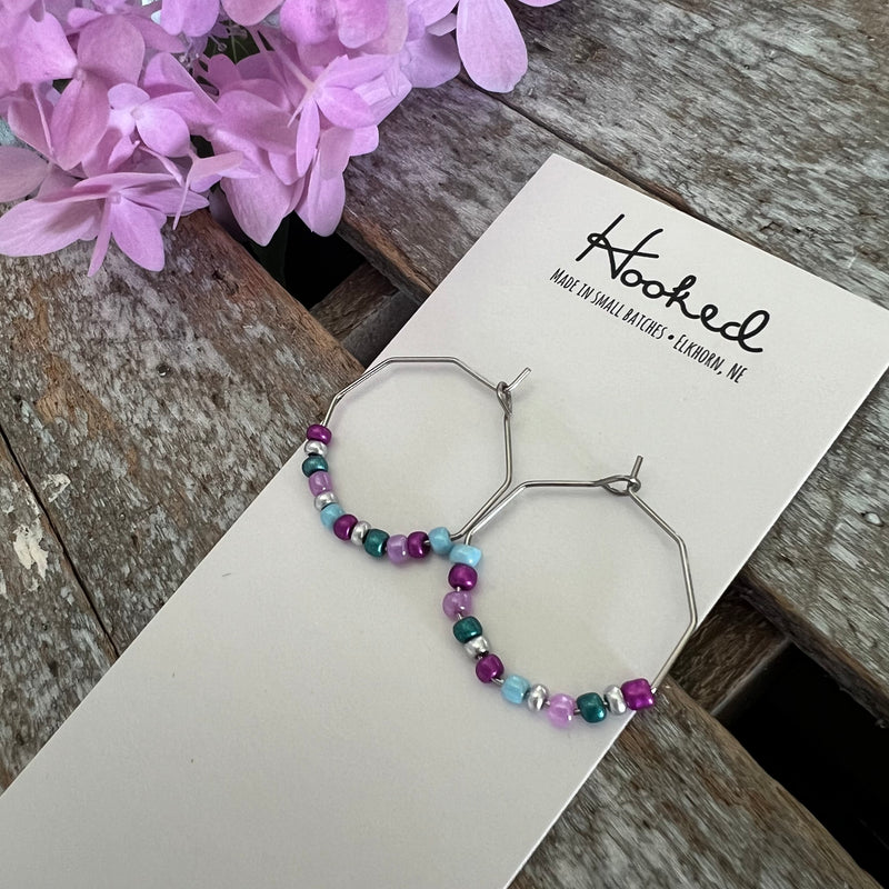 Beaded Octagon Hoop Earrings - Mermaid Lagoon