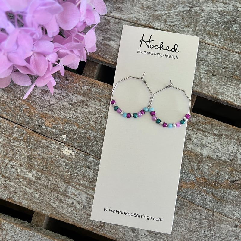 Beaded Octagon Hoop Earrings - Mermaid Lagoon