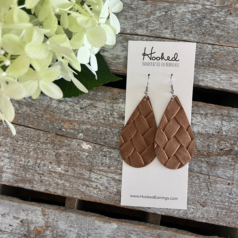 Mocha Braided Teardrop Earrings - Medium