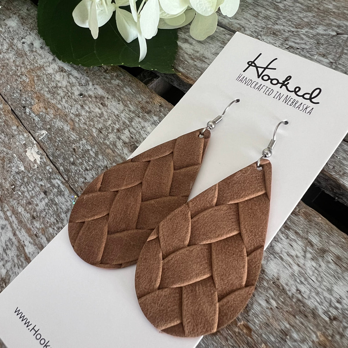 Mocha Braided Teardrop Earrings - Medium