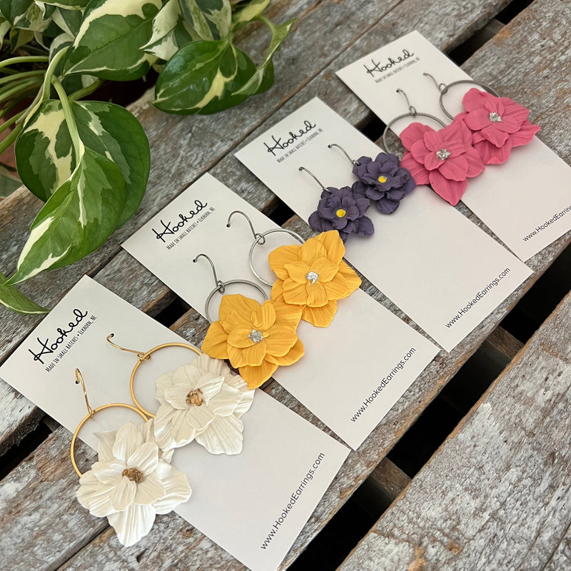 Floral Hoop Earrings in Daisy White