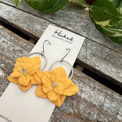 Floral Hoop Earrings in Daffodil Yellow
