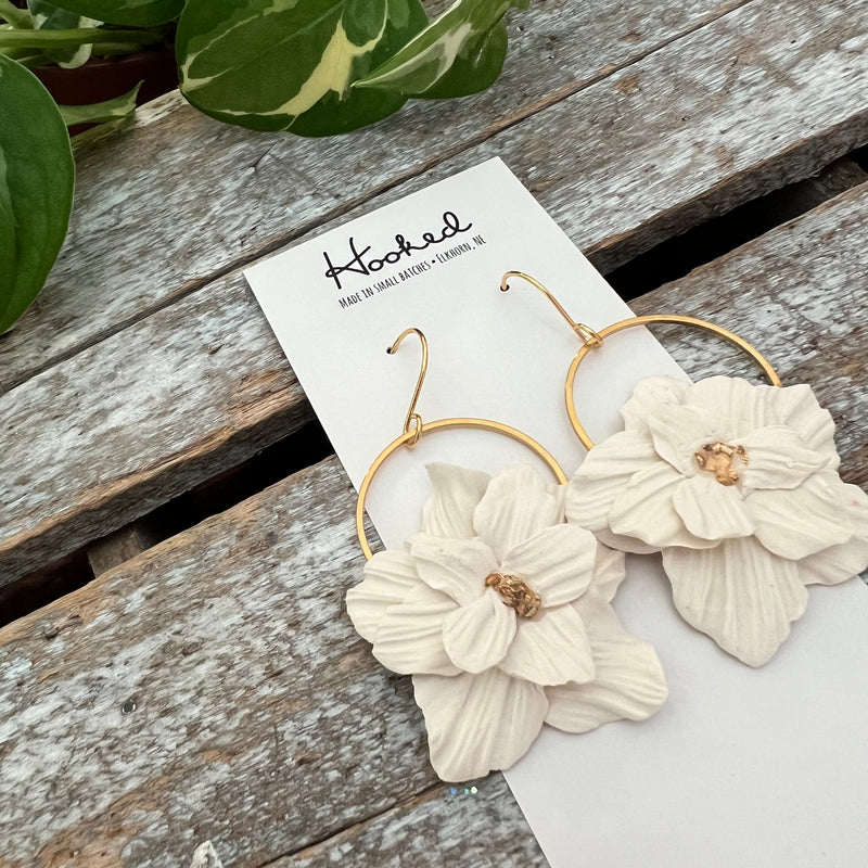 Floral Hoop Earrings in Daisy White