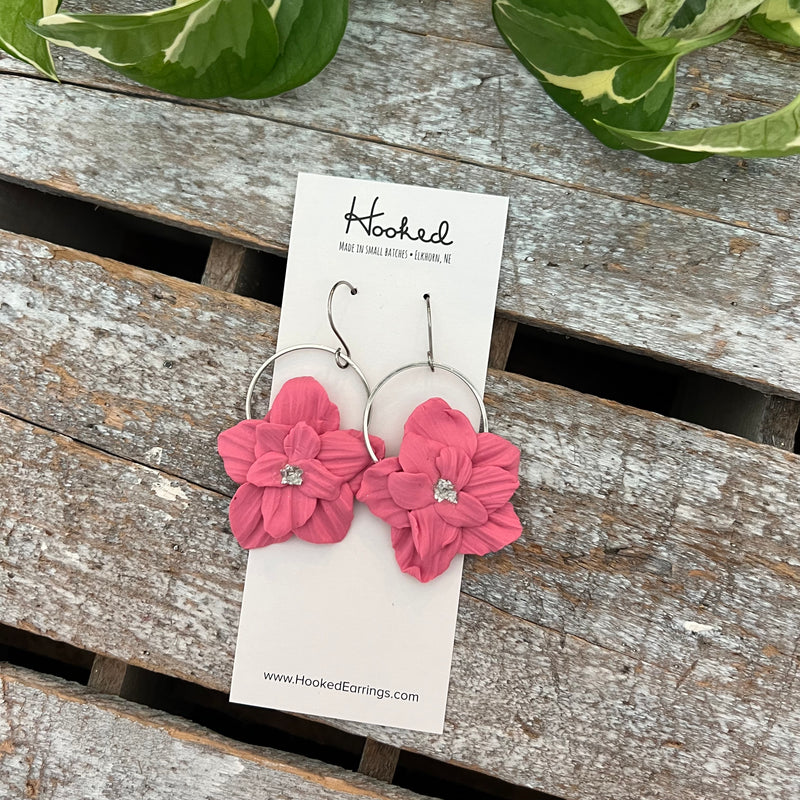 Floral Hoop Earrings in Peony Pink