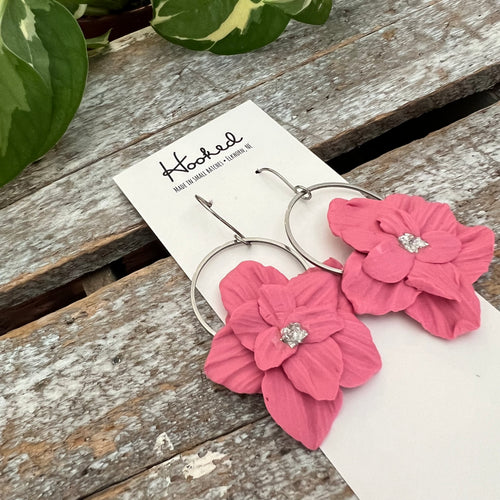 Floral Hoop Earrings in Peony Pink