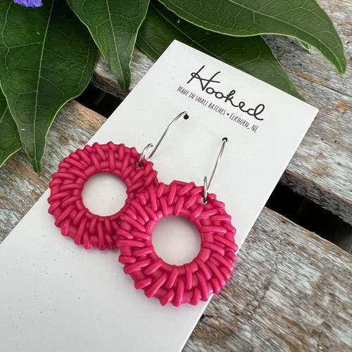 Hot Pink Rattan Cutout Earrings - Waterproof, Pool Ready