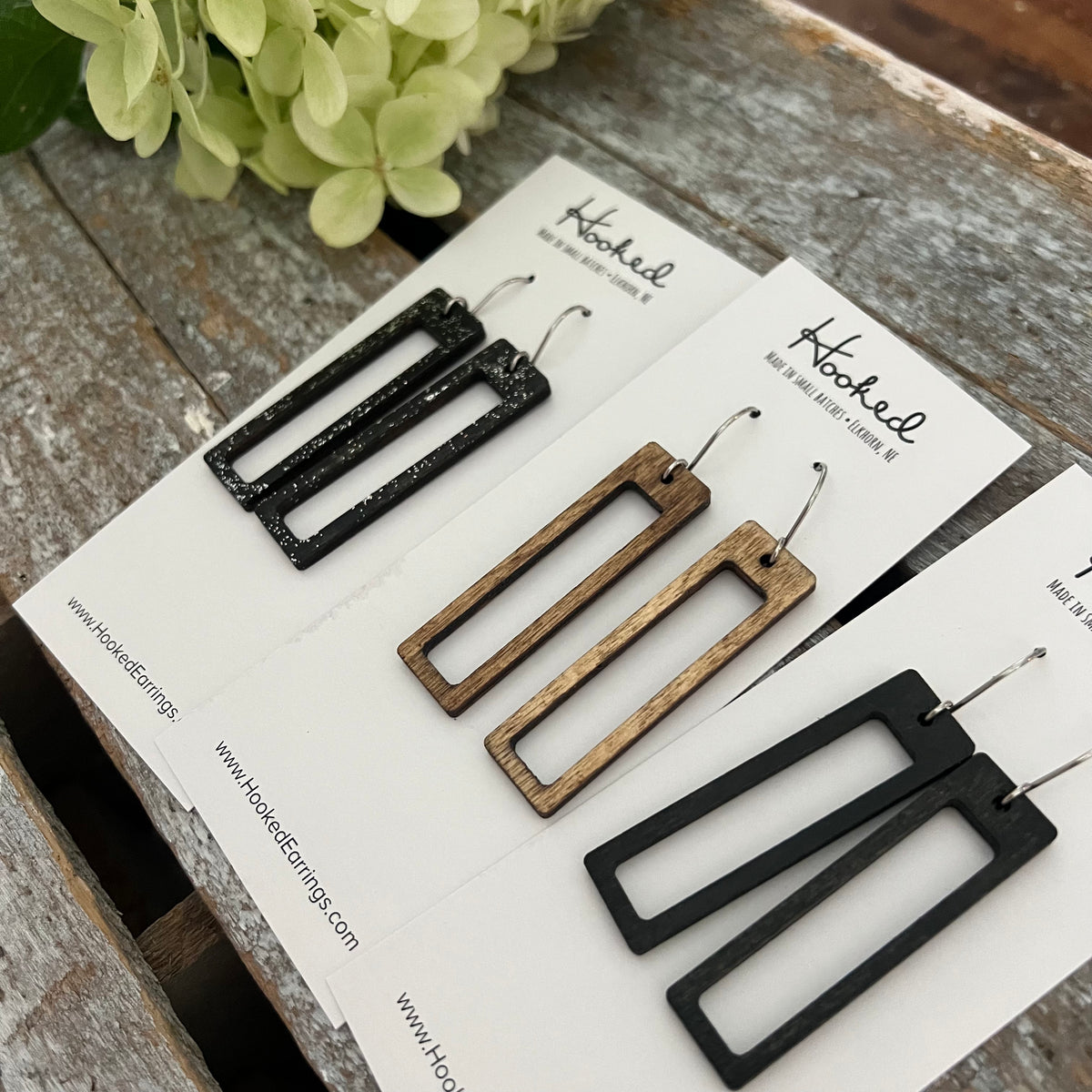 Wooden Rectangle Cutout Earrings - Medium