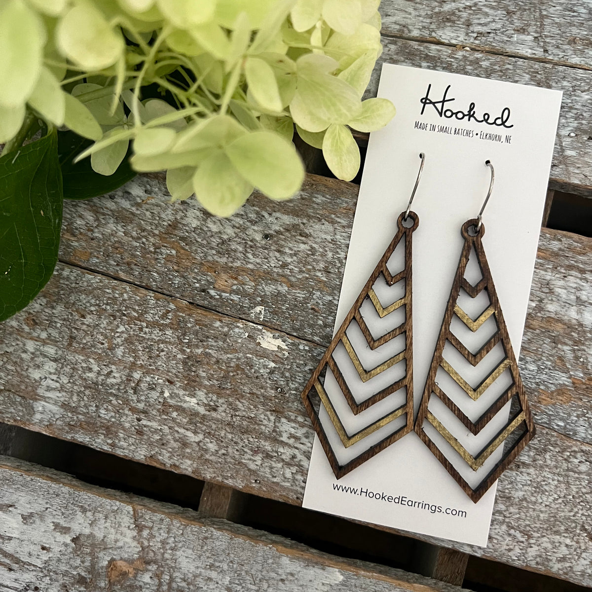 Wooden Deluxe Cutout Earrings - Large Stacked Chevron