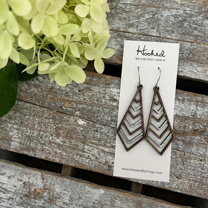 Wooden Deluxe Cutout Earrings - Medium Stacked Chevron