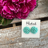 Opulent Beaded Stud Earrings- Light Turquoise