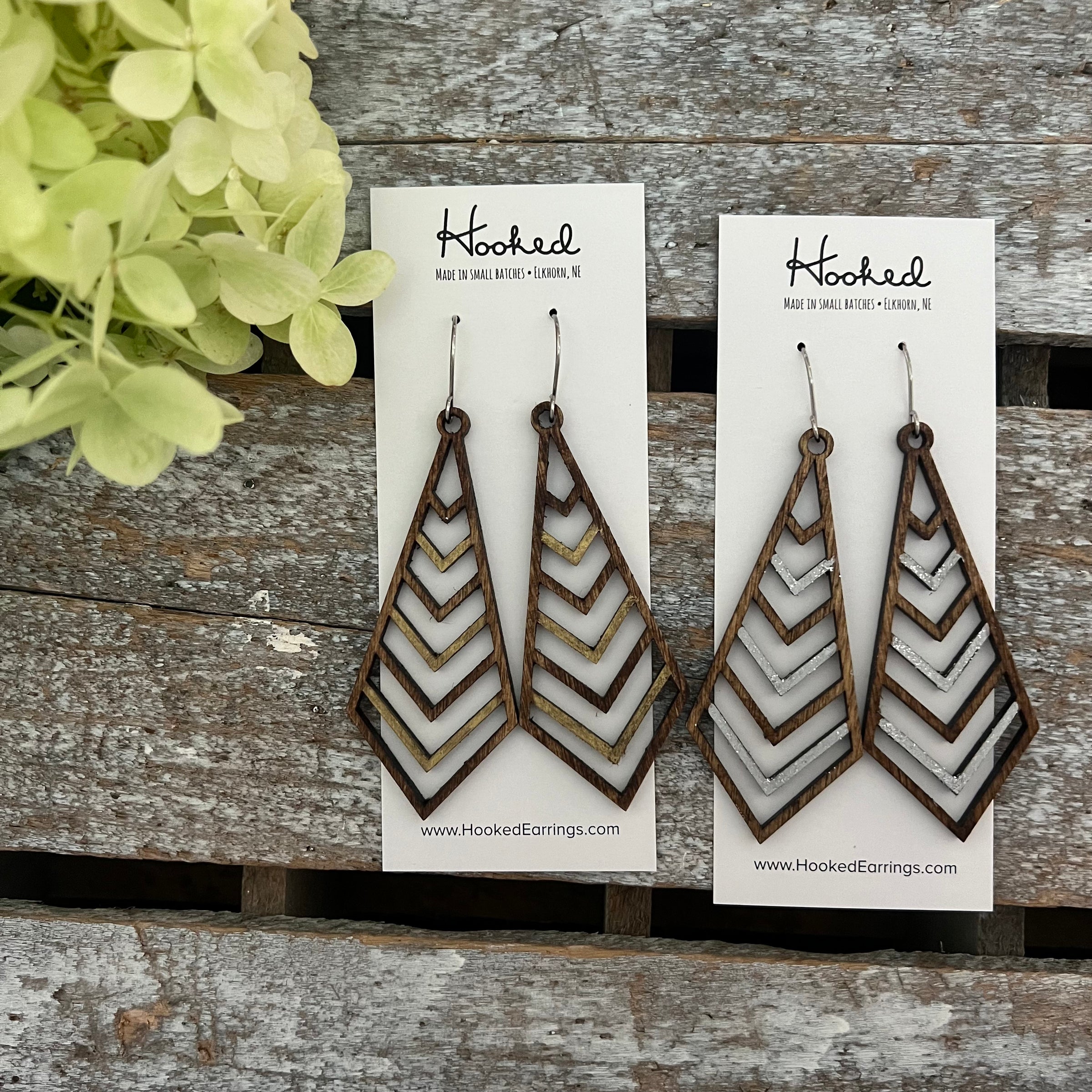 Wooden Deluxe Cutout Earrings - Large Stacked Chevron