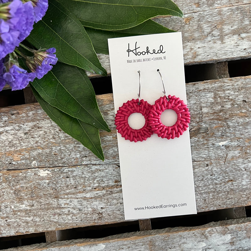 Hot Pink Rattan Cutout Earrings - Waterproof, Pool Ready