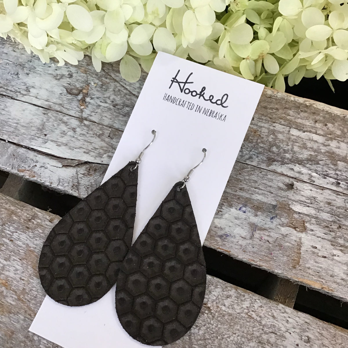 Little Black Hex Teardrops - Large