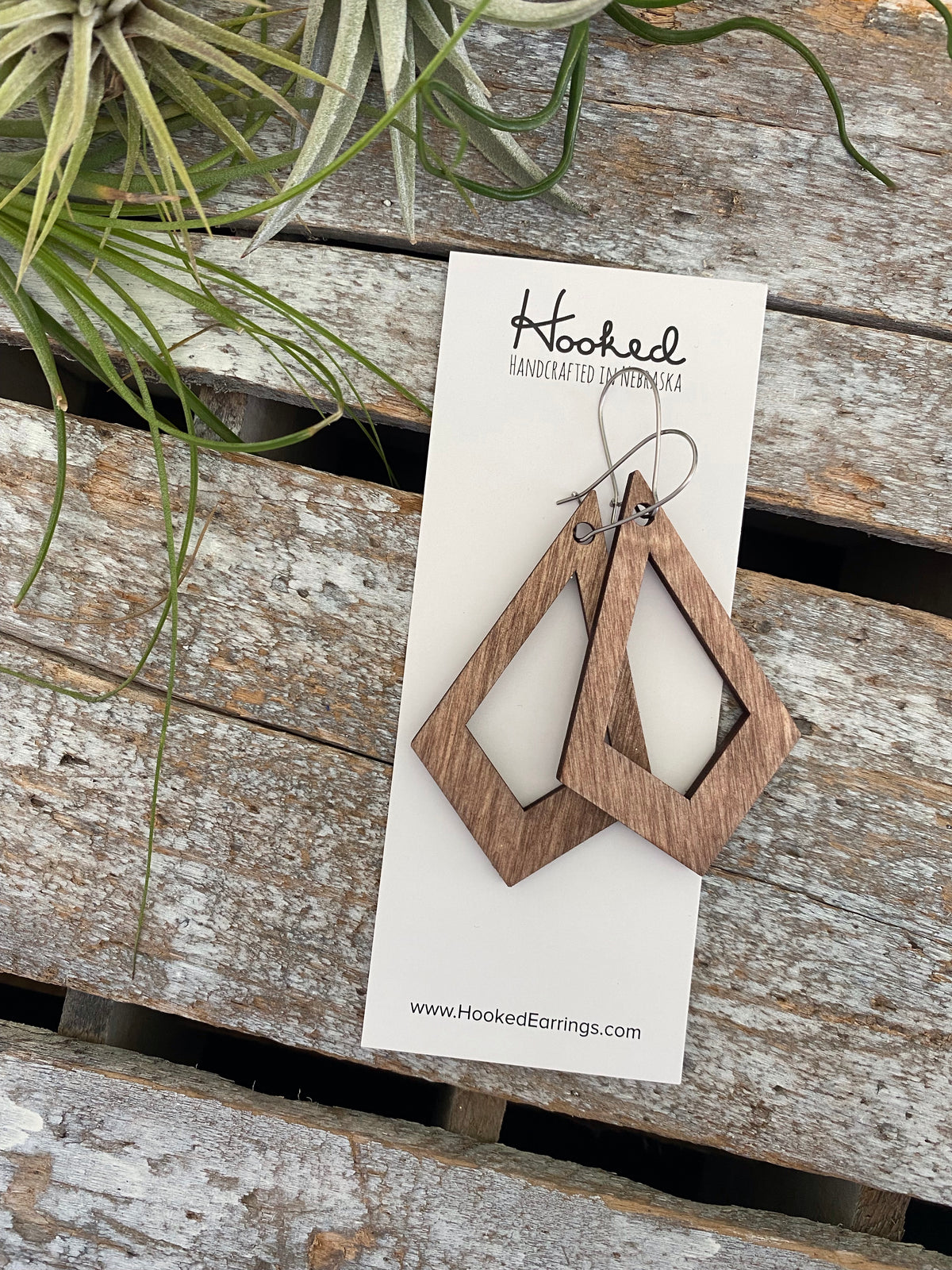 Wooden Cutout Earrings - Medium/Large Diamond