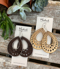 Wooden Deluxe Cutout Earrings - Large Teardrop