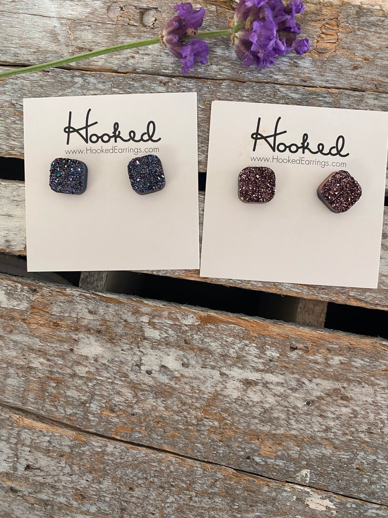 Druzy-Style Square Studs - 10mm