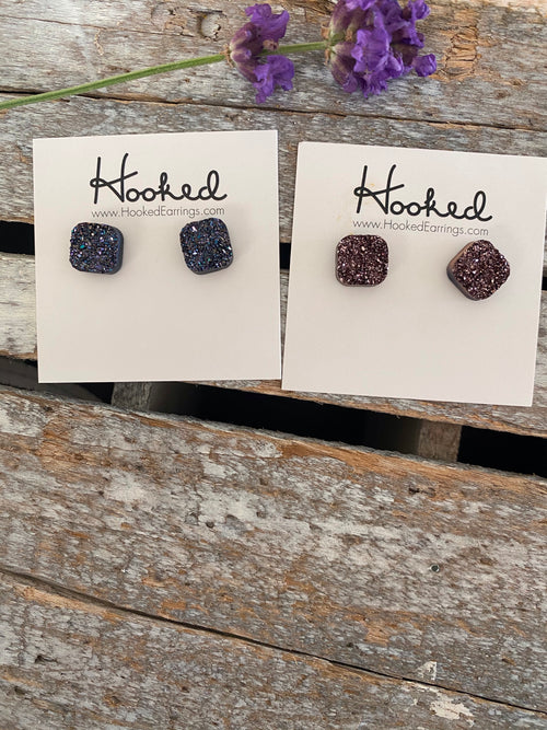 Druzy-Style Square Studs - 10mm