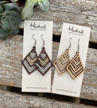 Wooden Deluxe Cutout Earrings - Small/Medium Wide Stacked Chevron