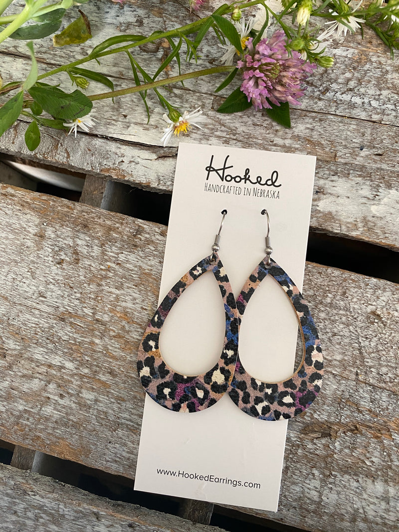 Blurple Leopard Cork Teardrop Cutouts - Medium