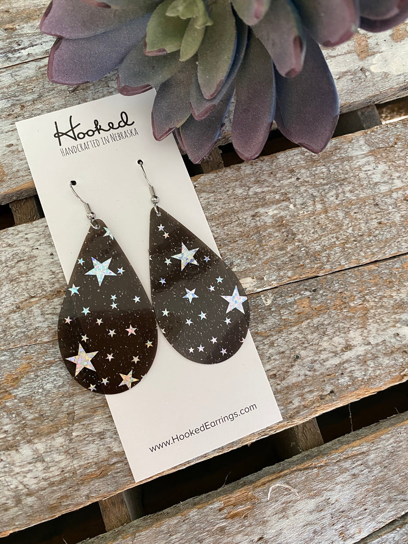 Black Holographic Star Pool Earrings